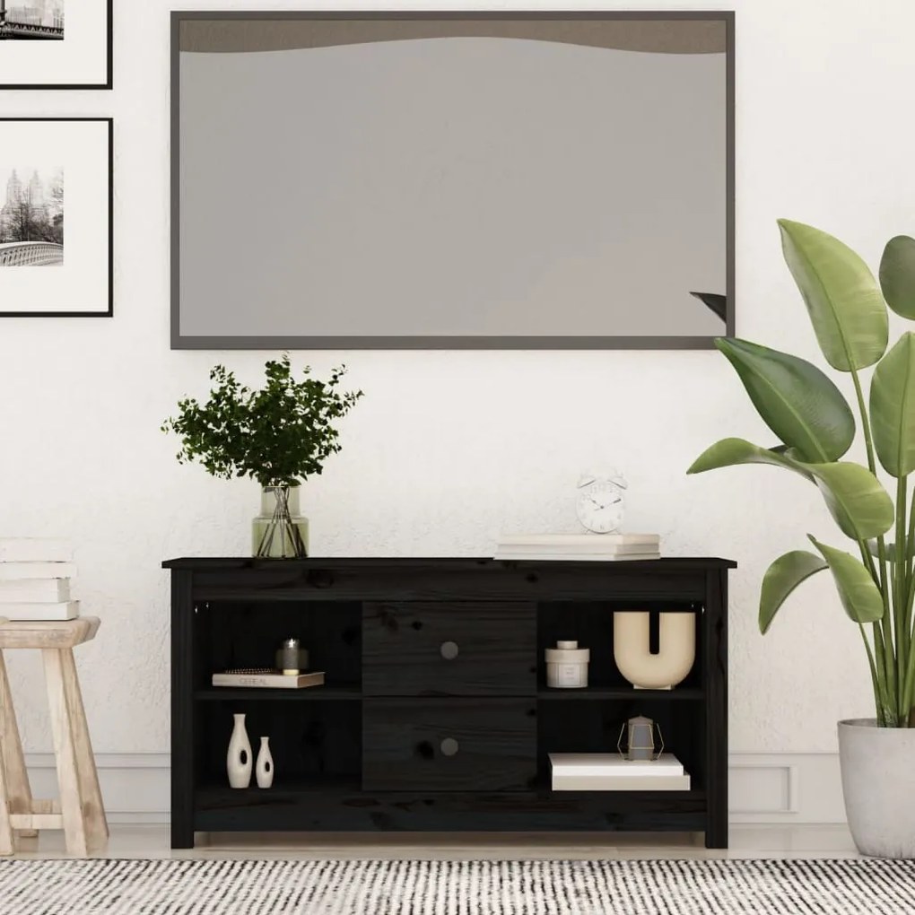 vidaXL Comodă TV, negru, 103x36,5x52 cm, lemn masiv de pin