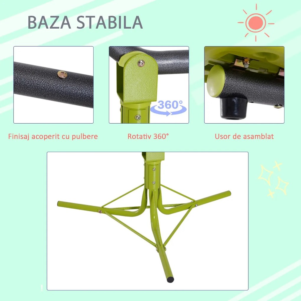 HOMCOM Leagan Basculant si Rotativ de Gradina pentru Copii in Metal, Verde si Gri