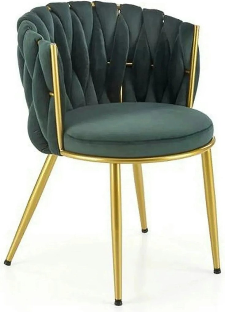 Scaun de dining K517, verde inchis/auriu, stofa catifelata/metal, 57x6