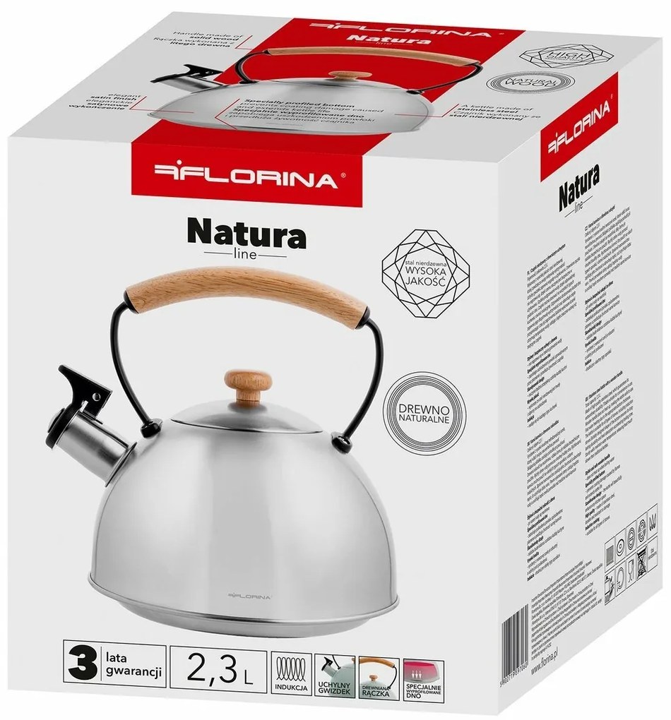 Ceainic Florina Natura Line din inox 2,3 l, argintiu