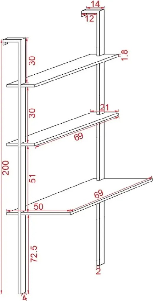 Biblioteca lemn, Seria A-620, Homs, negru/natur, 200 x 70 x 50 cm, lemn/metal,30283