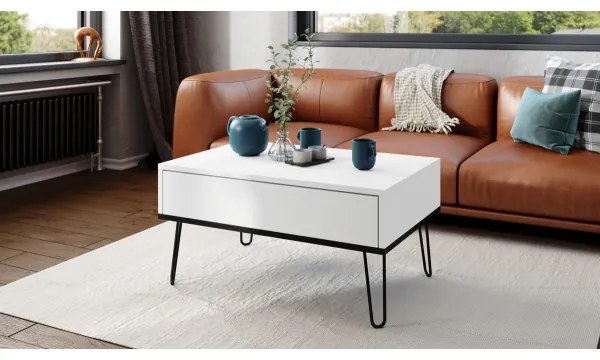 Măsuță de cafea cu blat rabatabil și raft HALIJA alb/negru