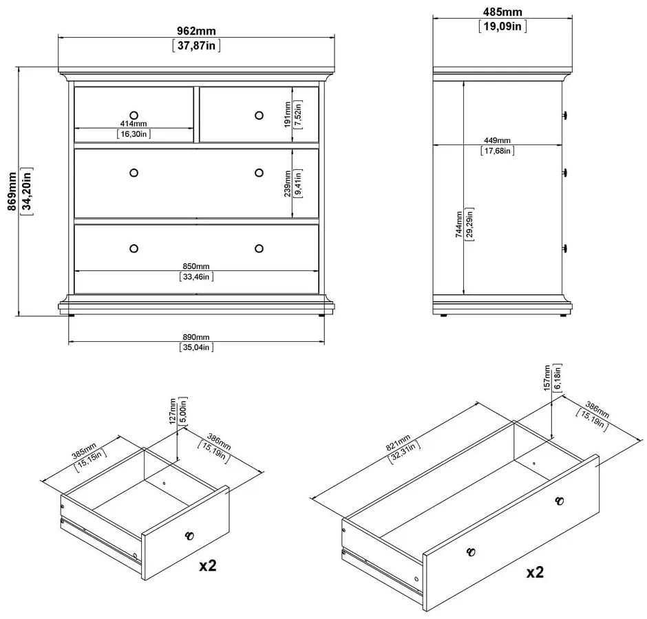 Comodă albă joasă 96x87 cm Paris – Tvilum