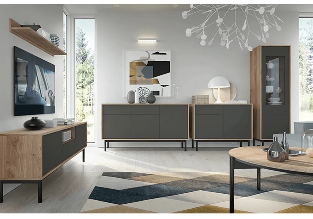 Vitrină, stejar jaskson hickory/grafit, BERGEN BWT54