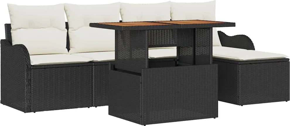 vidaXL Set de canapele pentru grădină 6 pcs Negru Rattan poli