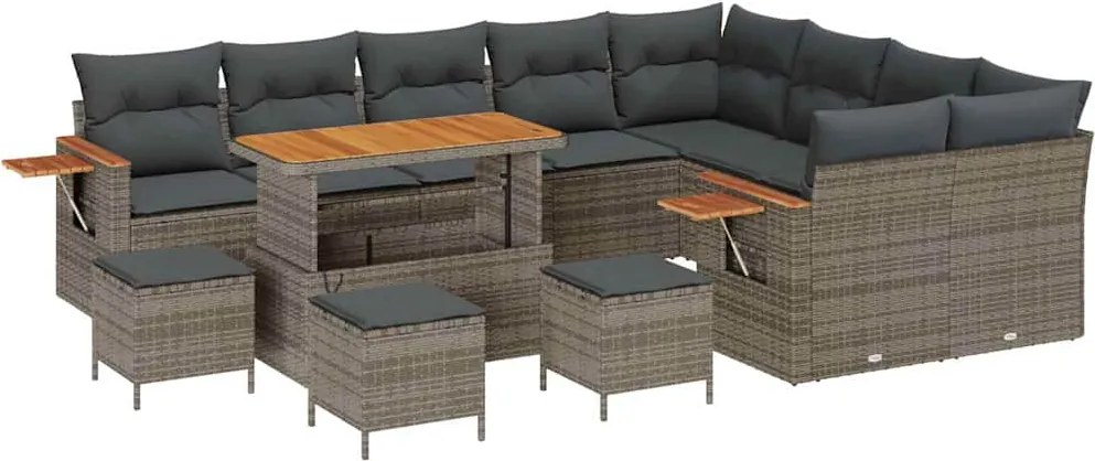 vidaXL Set de canapele pentru grădină cu pernă 14 pcs Gri poliratan