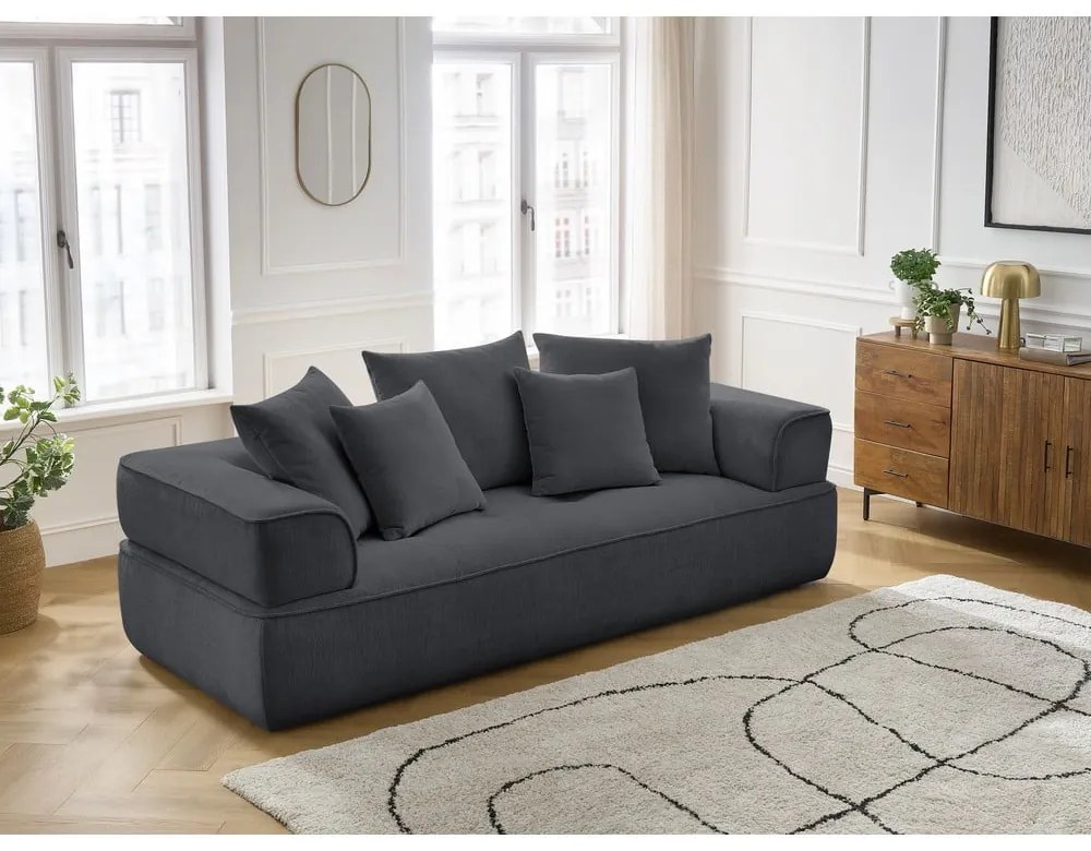 Canapea gri închis cu tapițerie din chenille 237 cm Whesley – Bobochic Paris