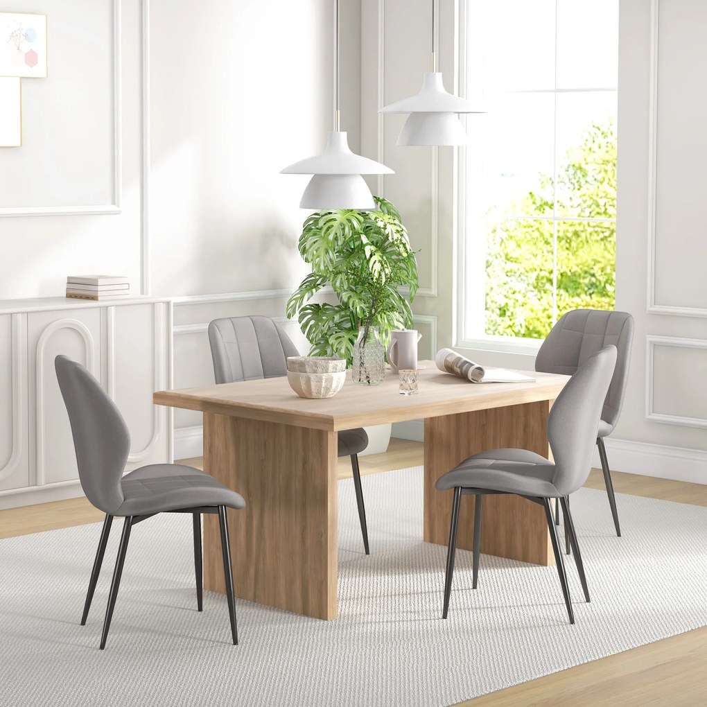 HOMCOM Set of Four Modern Style Flannel Dining Chairs - Light Grey | Aosom Romania