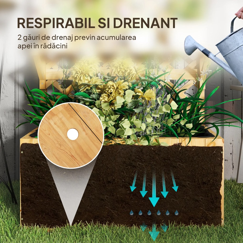 Outsunny Jardinieră din Lemn cu Suport pentru Plante și Orificii de Drenaj, 76x33x177 cm, Natural | Aosom Romania