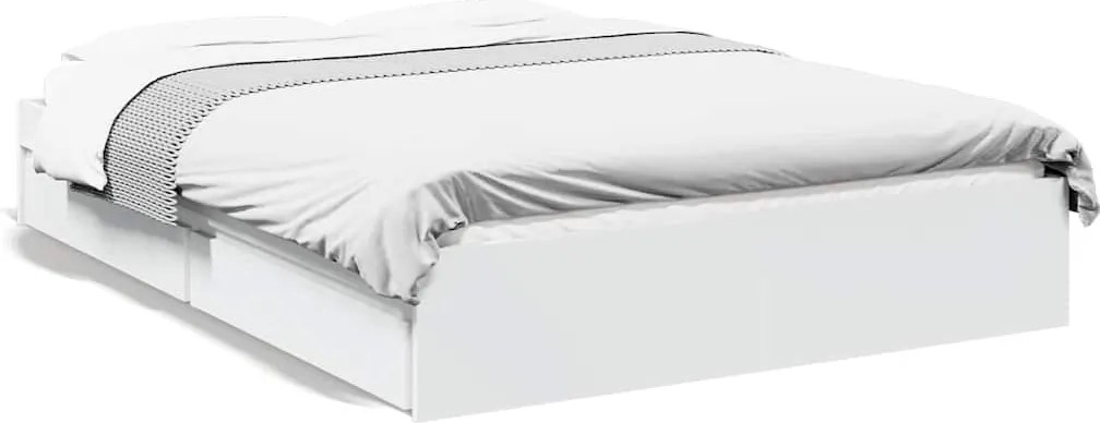 vidaXL Cadru de pat cu sertare, alb, 120x200 cm, lemn prelucrat