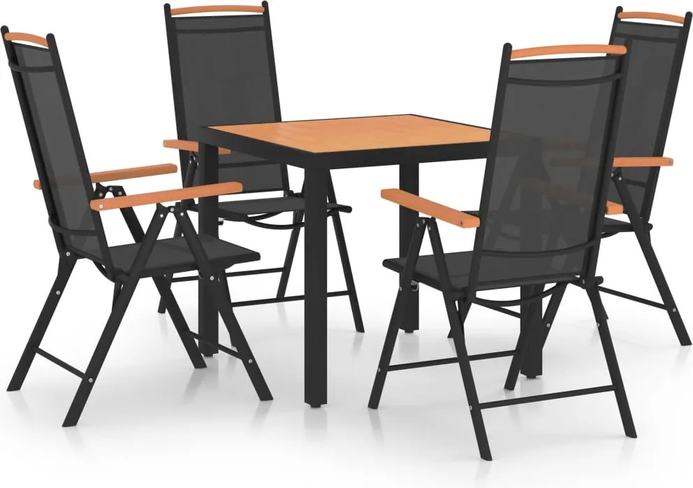 vidaXL Set mobilier de exterior, 5 piese, negru, aluminiu