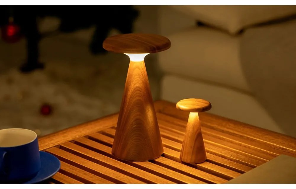 Veioză în culoare naturală închisă LED cu abajur din lemn (înălțime 21 cm) Sylva – Gingko