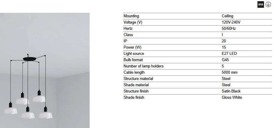 Lustra cu 5 pendule metal TATAWIN S alba