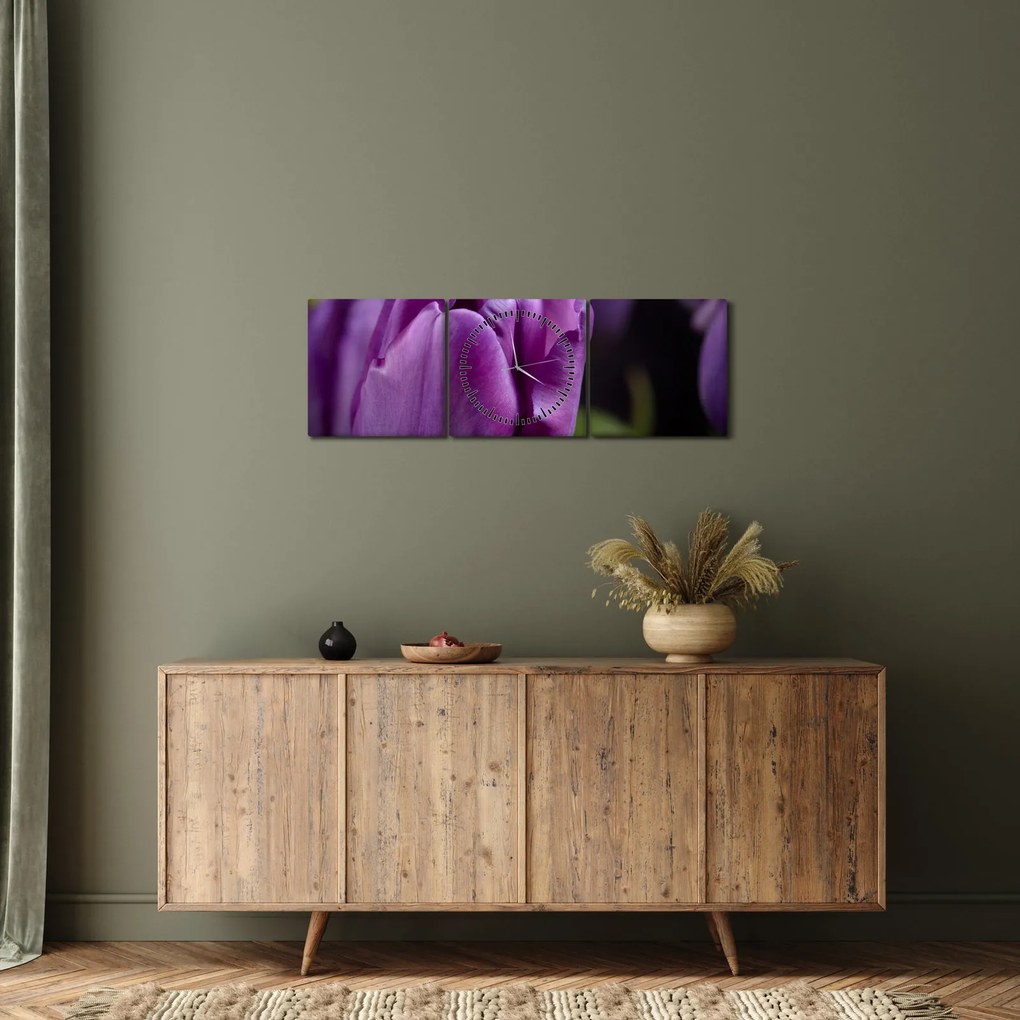 Tablou cu flori de lalele (cu ceas) (90x30 cm)