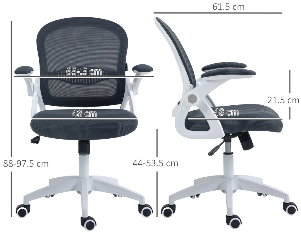 Vinsetto Scaun de Birou Ergonomic cu Spătar din Plasă și Scaun Căptușit, Înalțime Reglabilă, 65,5x61,5x88-97,5 cm, Gri | Aosom Romania