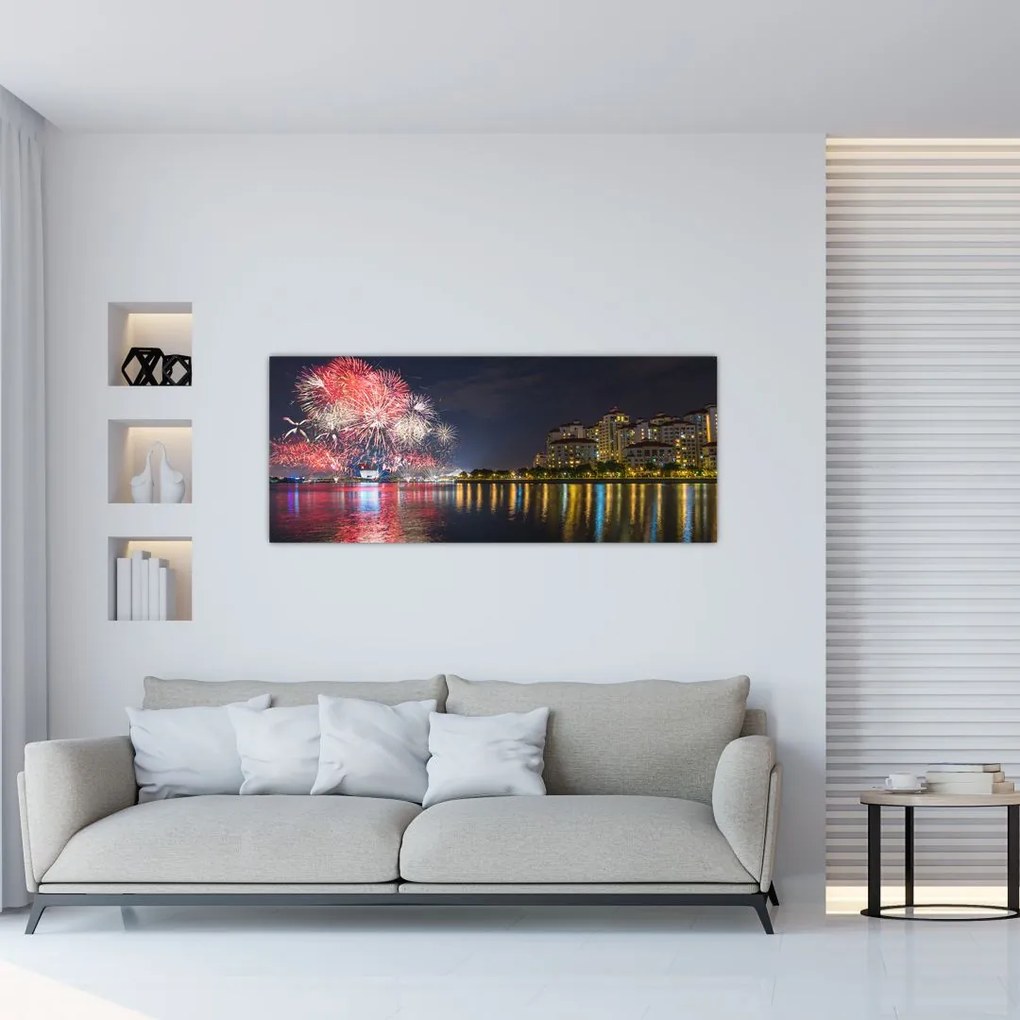 Tablou cu artificii in Singapur (120x50 cm)