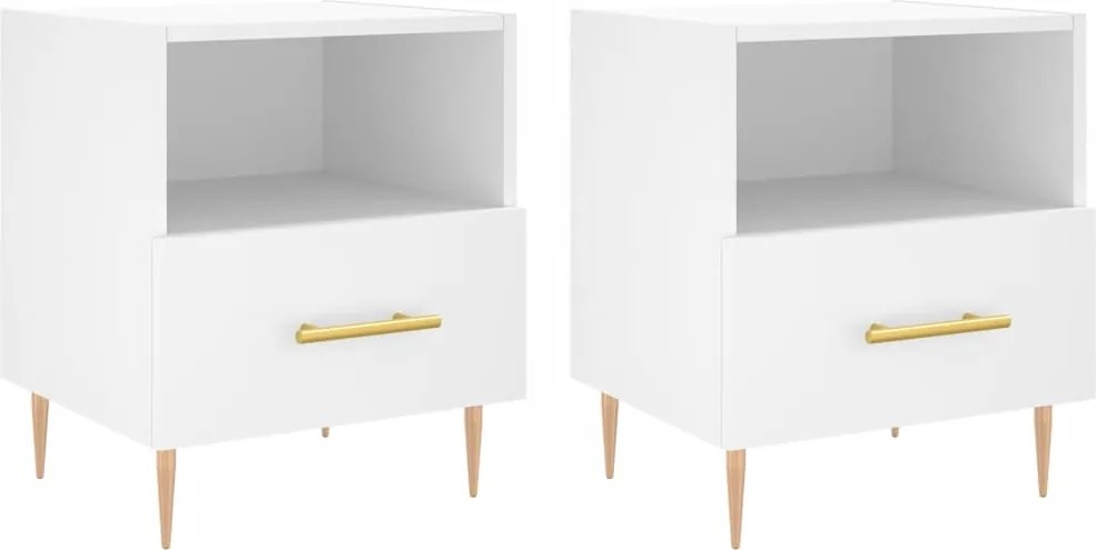 vidaXL Noptiere, 2 buc., alb, 40x35x47,5 cm, lemn compozit