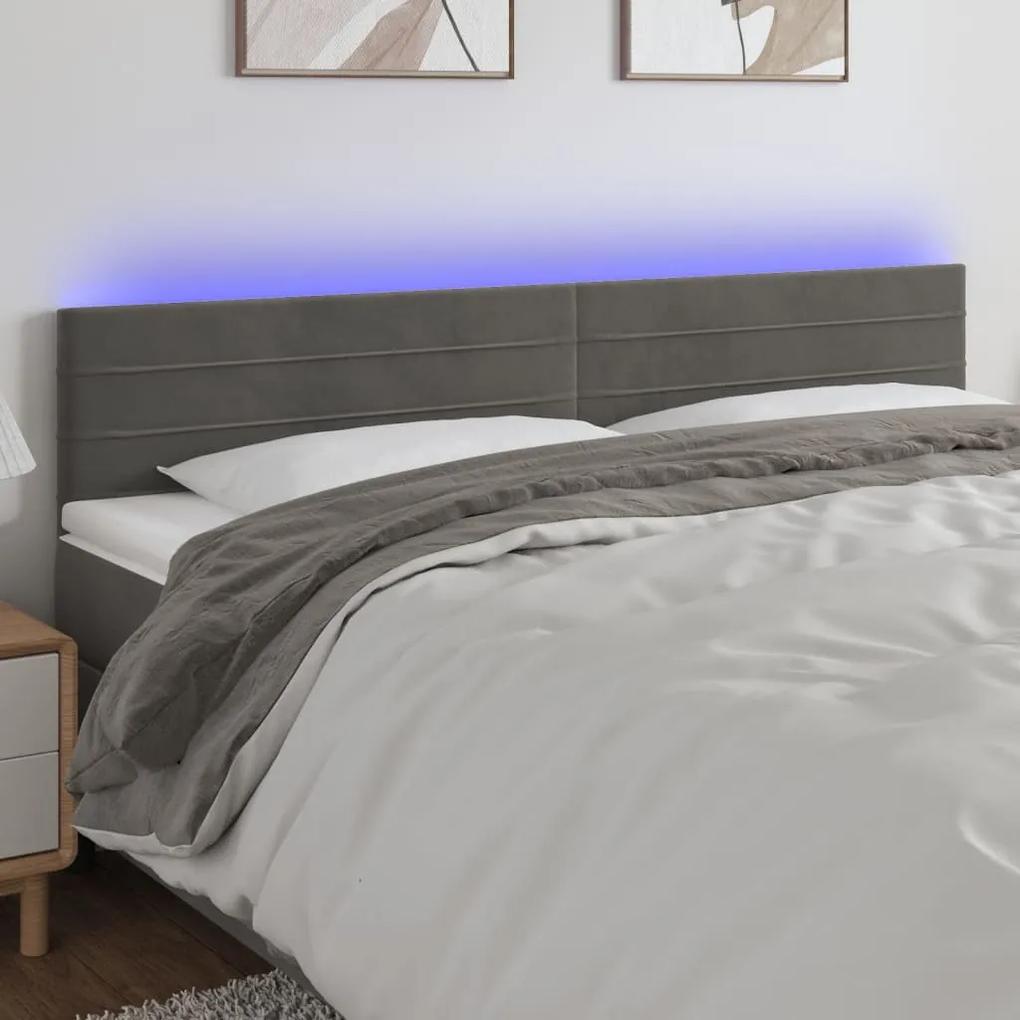3121807 vidaXL Tăblie de pat cu LED, gri închis, 160x5x78/88 cm, catifea