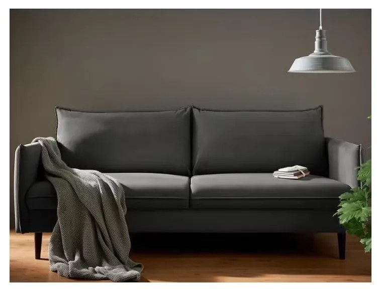 Canapea gri închis cu tapițerie din catifea 203 cm Juli – Ropez