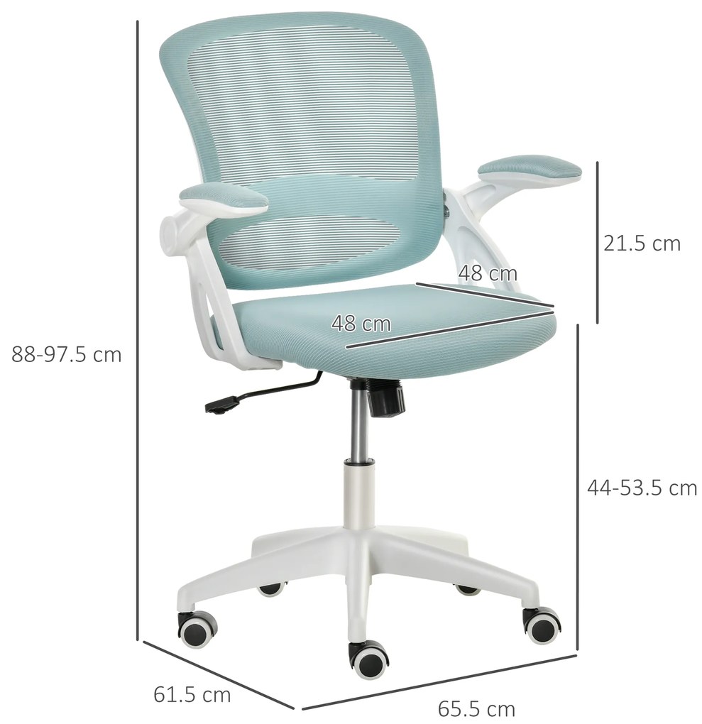 Vinsetto Scaun de Birou Ergonomic cu Spătar din Plasă, Sezut Capitonat, Înălțime Ajustabilă, Albastru, 65.5x61.5x88-97.5cm | Aosom Romania