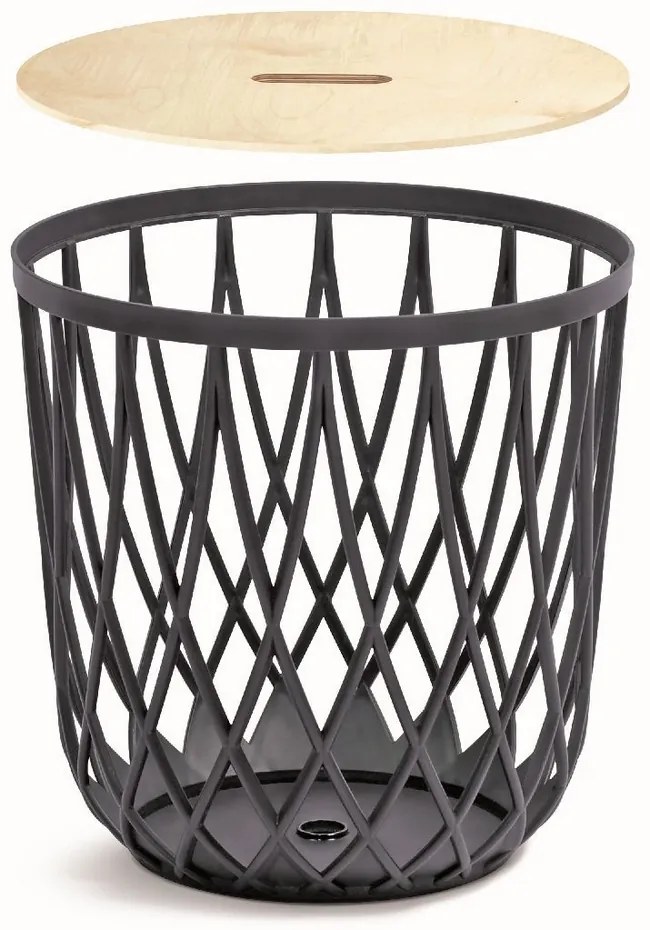 Cos universal cu capac din lemn, 55 l, lemn natural / antracit