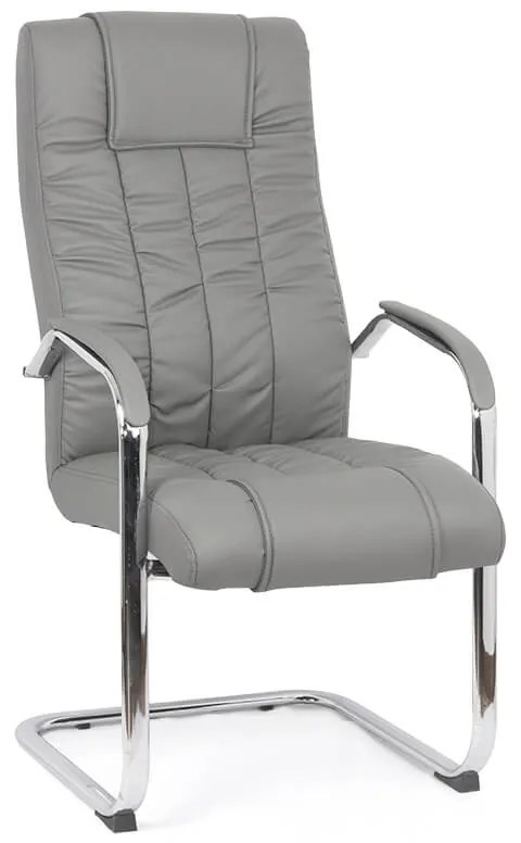 Scaun vizitator gri OFF 8115 din piele ecologică și cadrul cromat tip sanie
