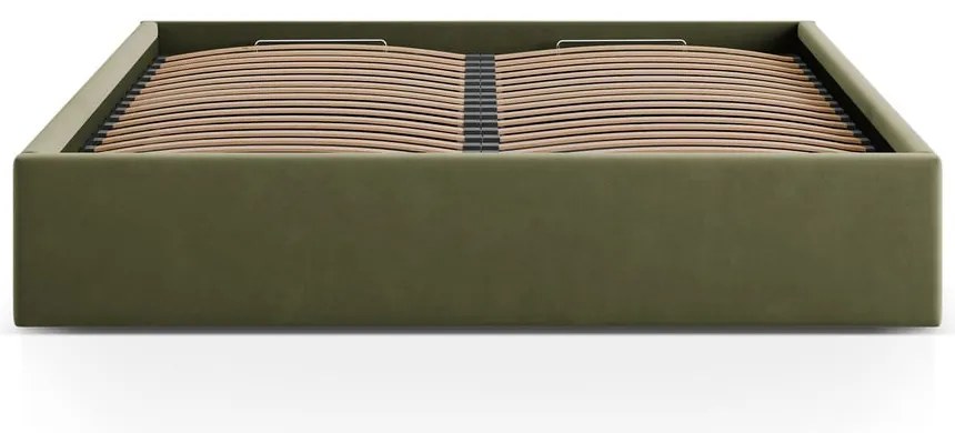 Pat matrimonial verde tapițat cu spațiu de depozitare/fără tăblie cu somieră 180x200 cm Susan – Micadoni
