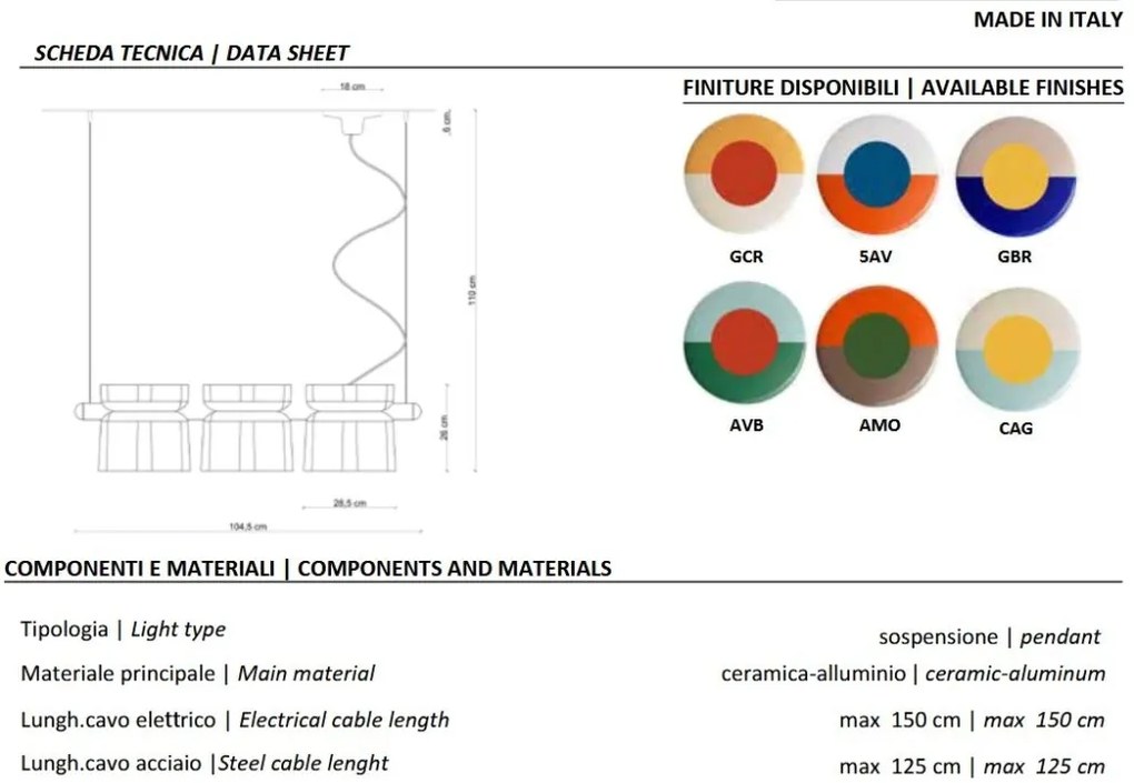 Lustra suspendata din ceramica design italian Yakitori