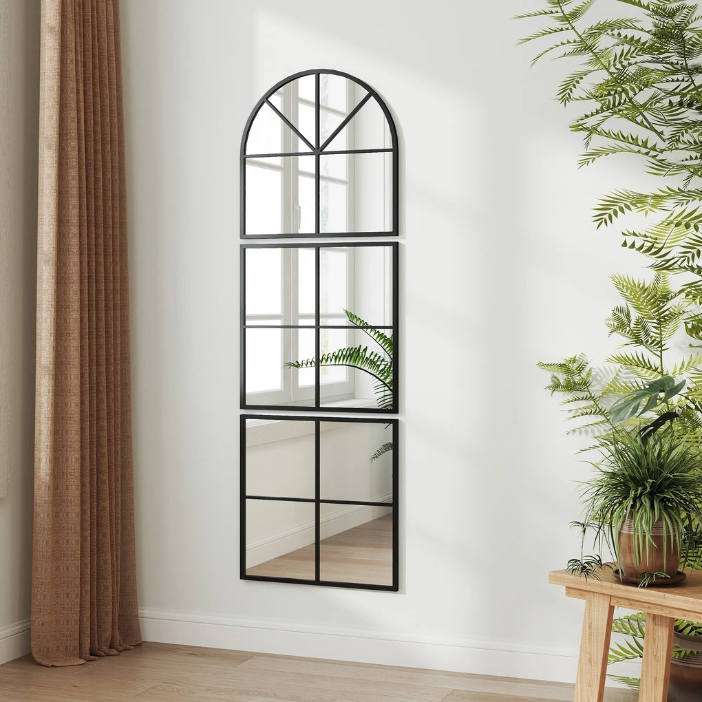 HOMCOM Oglindă murală arhitectonică 60 x 180 cm fereastră cu cadru metalic, pentru salon, dormitor, hol, negru | Aosom Romania