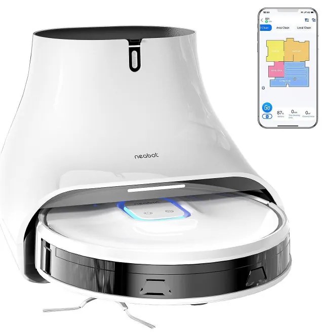 Robot aspirator Neabot NoMo Q11, Li-ion 5200 mAh, Wi-Fi, 50W, 4000 Pa, 2.5 l, Curatare uscata / umeda, Filtru HEPA lavabil, Autogolire, Alb / Negru