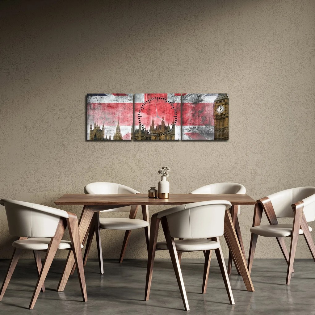 Tablou - Londra (cu ceas) (90x30 cm)