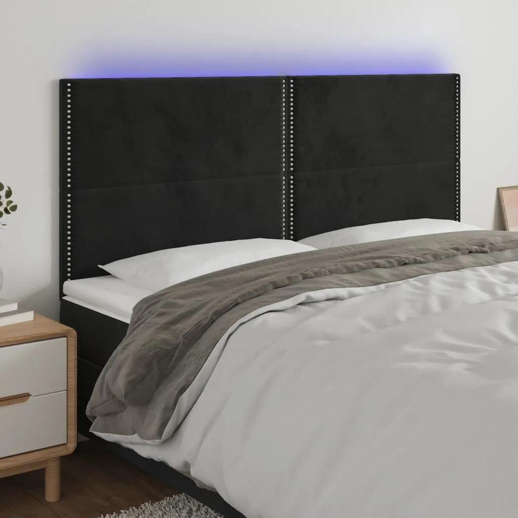 3122346 vidaXL Tăblie de pat cu LED, negru, 180x5x118/128 cm, catifea