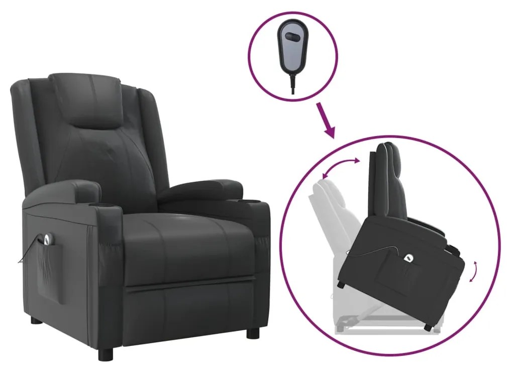 289750 vidaXL Fotoliu cu ridicare, negru, piele ecologică