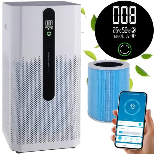 Purificator de aer cu filtru HEPA H12, ionizare și Wi-Fi - 370 m³/h, 80 m²