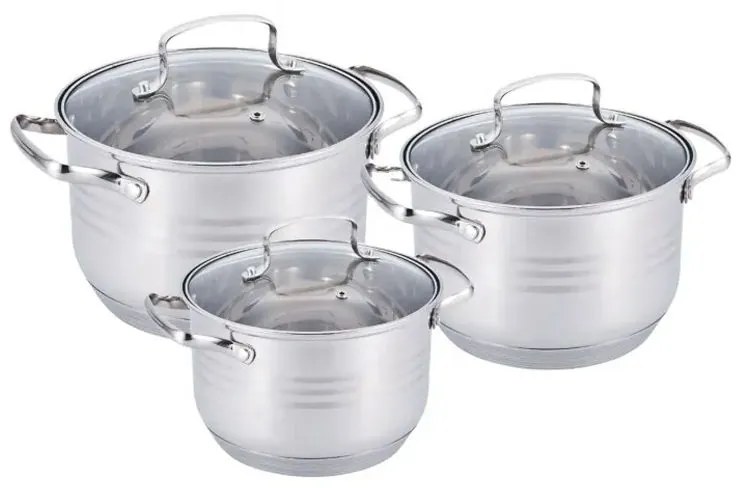 Set Vase Gătit din Inox, 6 Piese, Capacități 6.5 - 3.1 Litri, Bază 3 Straturi (Inducție), Capace din Sticlă Termorezistentă