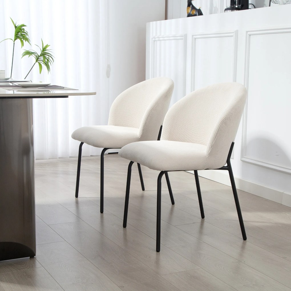 HOMCOM Set de 2 scaune de sufragerie din catifea canaletată, scaune de bucătărie cu picioare din oțel, 56x58x78cm, crem | Aosom Romania