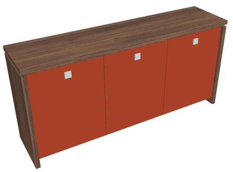 Dulap mic Verno 188 x 46 x 90 cm, uși de sticlă, nuc / portocaliu