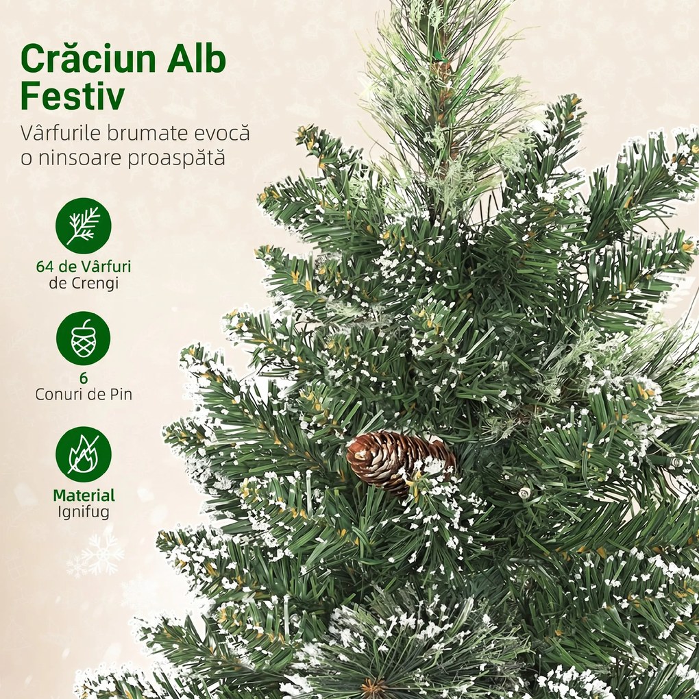 HOMCOM Pom de Crăciun Miniatural Pre-luminat 60 cm, Pom de Crăciun cu Zăpadă | Aosom Romania