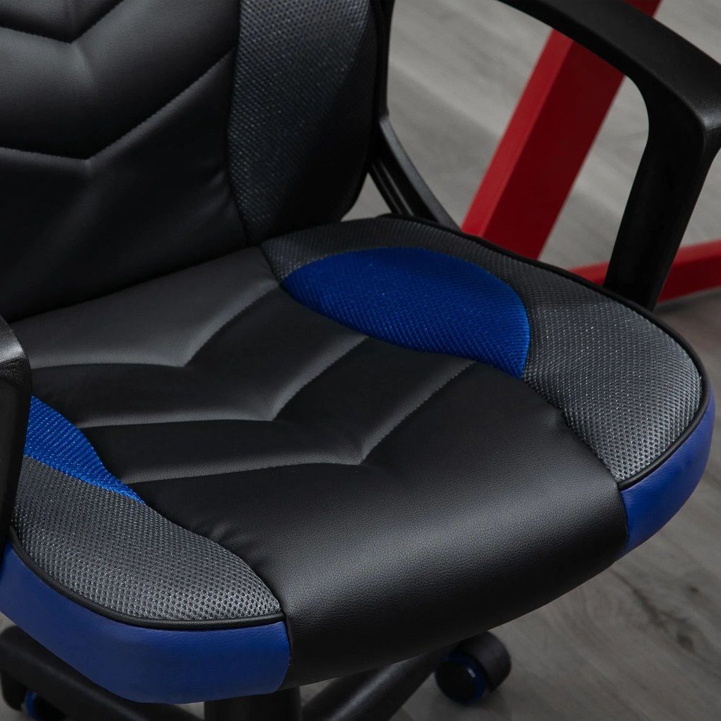 Vinsetto Scaun de Birou Rotativ din Piele Ecologică cu Roți Negru și Albastru 62x59x105-117 cm | Aosom Romania