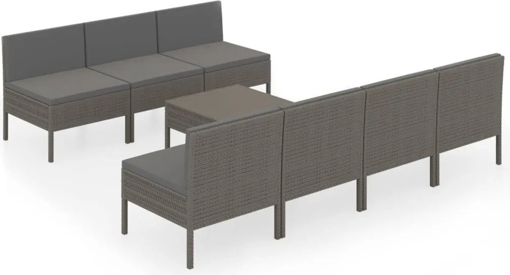 vidaXL Set mobilier de grădină cu perne, 8 piese, gri, poliratan