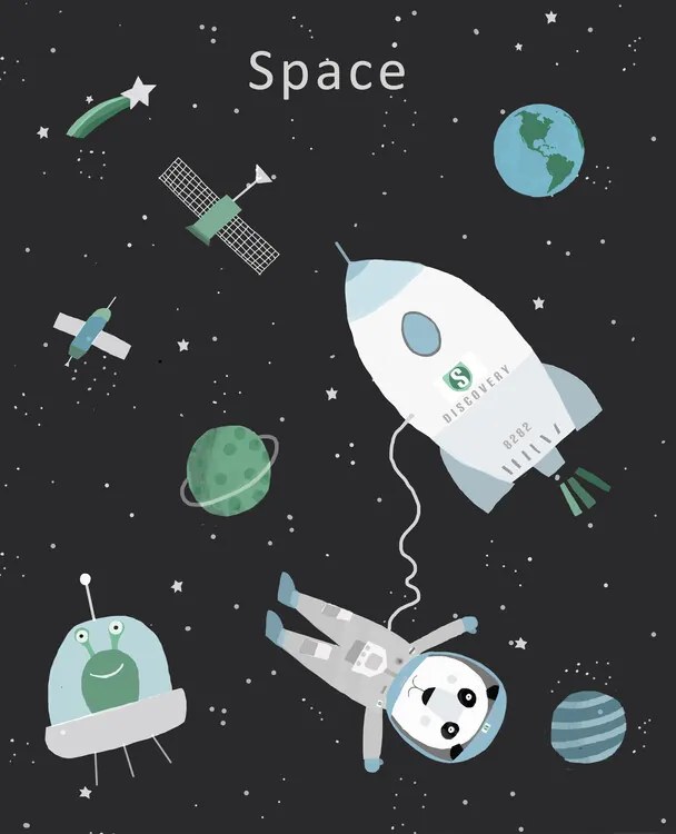 Ilustrație Funny Panda with Space Rocket, Carla Daly