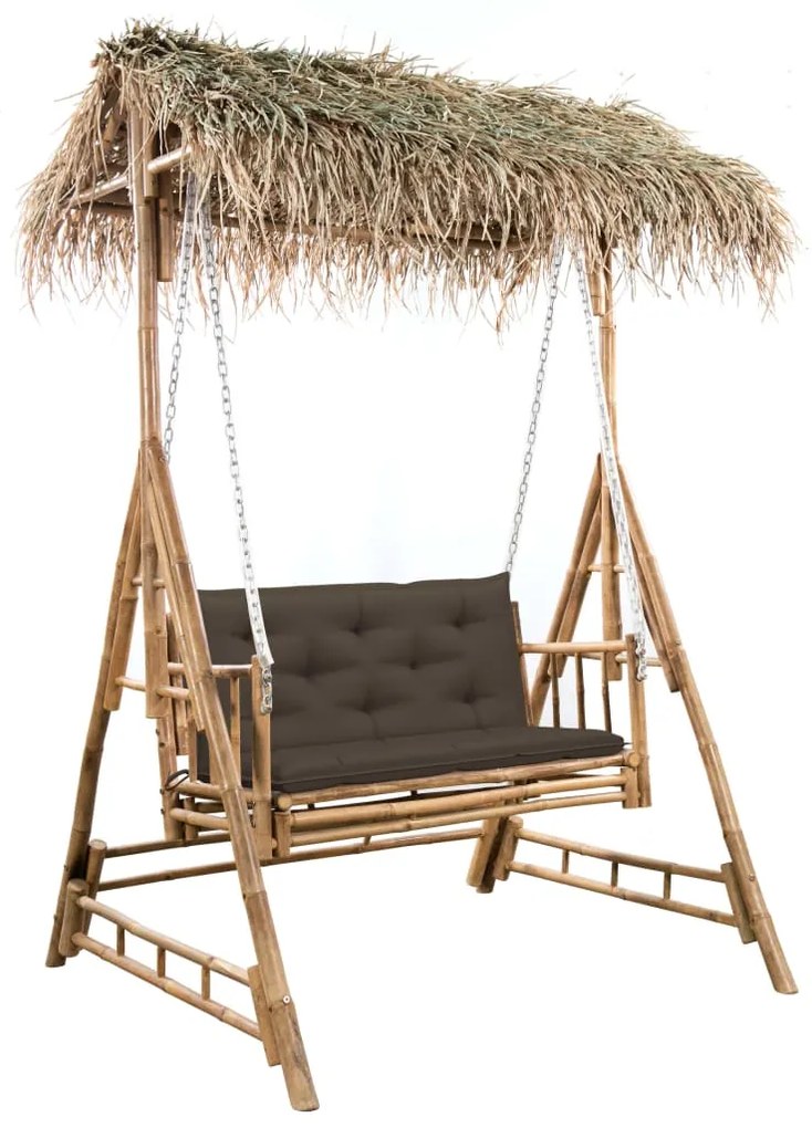vidaXL Balansoar cu 2 locuri, frunze palmier și pernă, 202 cm, bambus