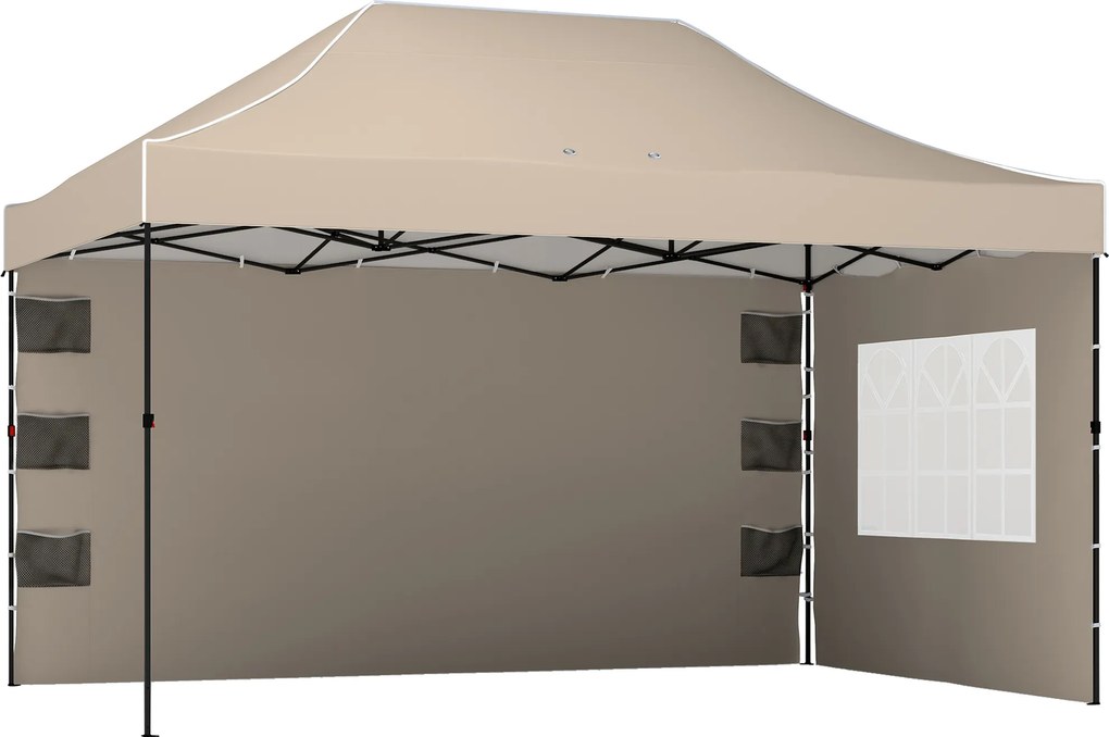 Outsunny Pavilion 3x4,3m, Acoperiș UPF50+, Pereți, Geantă cu Roți, Tenda Grădină, Maro Nisipiu | Aosom Romania