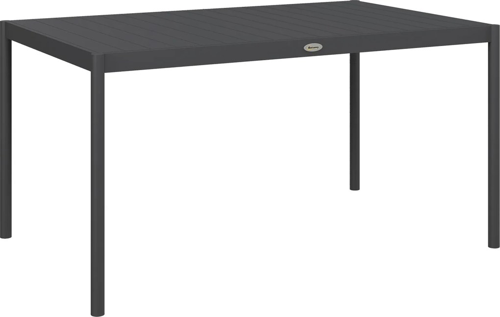 Outsunny Masă de Grădină cu Lamele, Dimensiuni 145x90 cm, Masă de Dining pentru 6 Persoane, Rectangulară, din Aluminiu și Oțel, pentru Curte, Terasă, Balcon și Exterior, Gri Închis | Aosom Romania