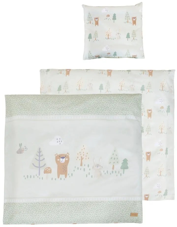 Lenjerie de pat pentru copii verde-deschis din bumbac pentru pătuț 80x80 cm Woodland Buddies – Roba