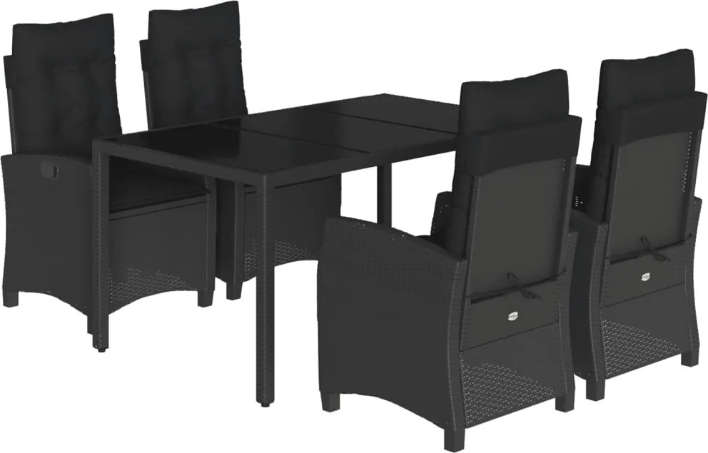 vidaXL Set mobilier de grădină cu perne, 5 piese, negru, poliratan
