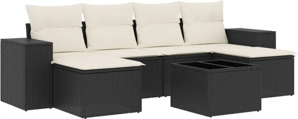 vidaXL Set canapele de grădină cu perne, 7 piese, negru, poliratan
