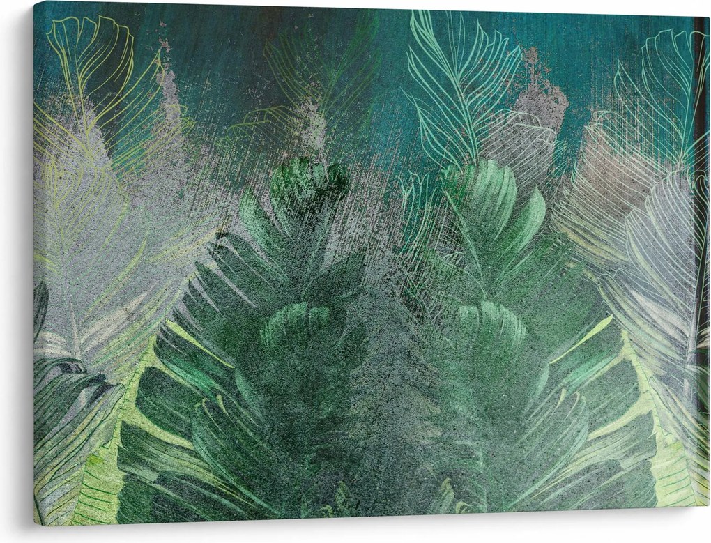 Tablou - Textura de beton cu frunze (70x50 cm)