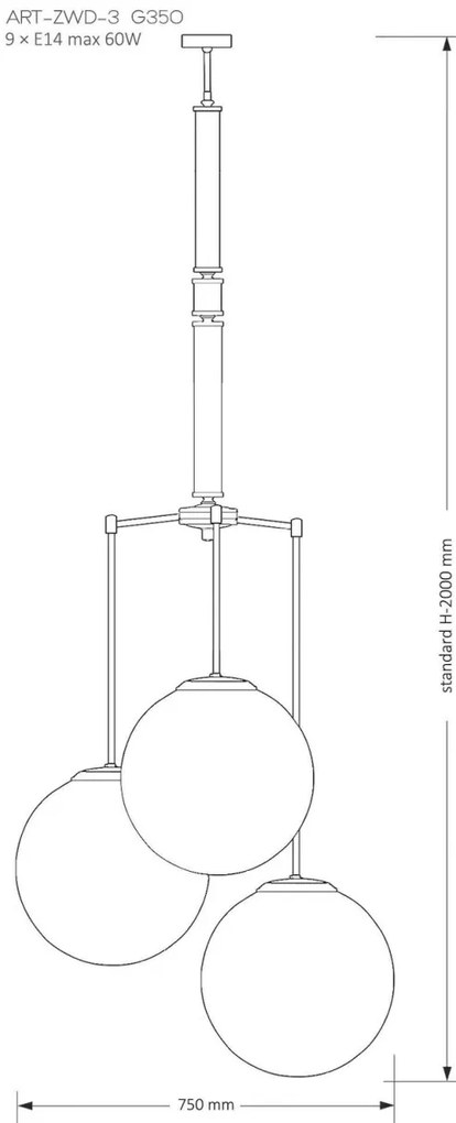 Lustra 3 brate moderna realizata manual Artu Glass