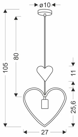 Lustră pentru copii pe cablu HEART 1xE27/20W/230V roz/alb